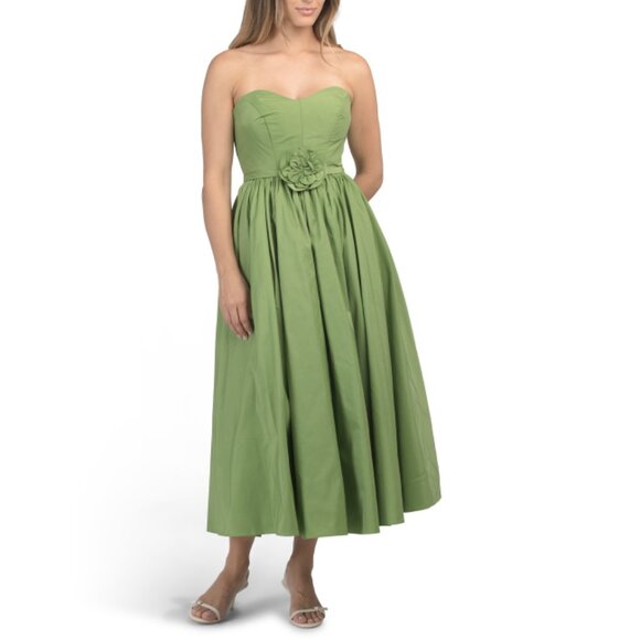 MAC DUGGAL Pear Strapless Rosette Tea-length Dress - Picture 1 of 2